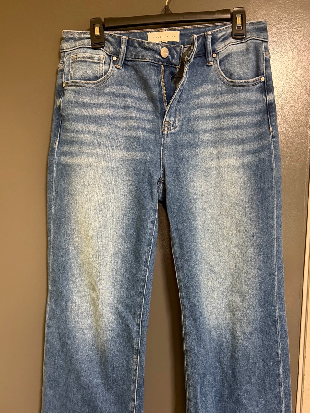 Risen High-Rise Light Wash Flare Jeans - Classic Blue